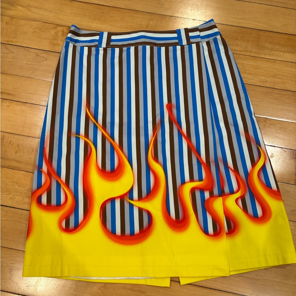 Striped Prada flame Print Skirt - Blue, brown, Yellow